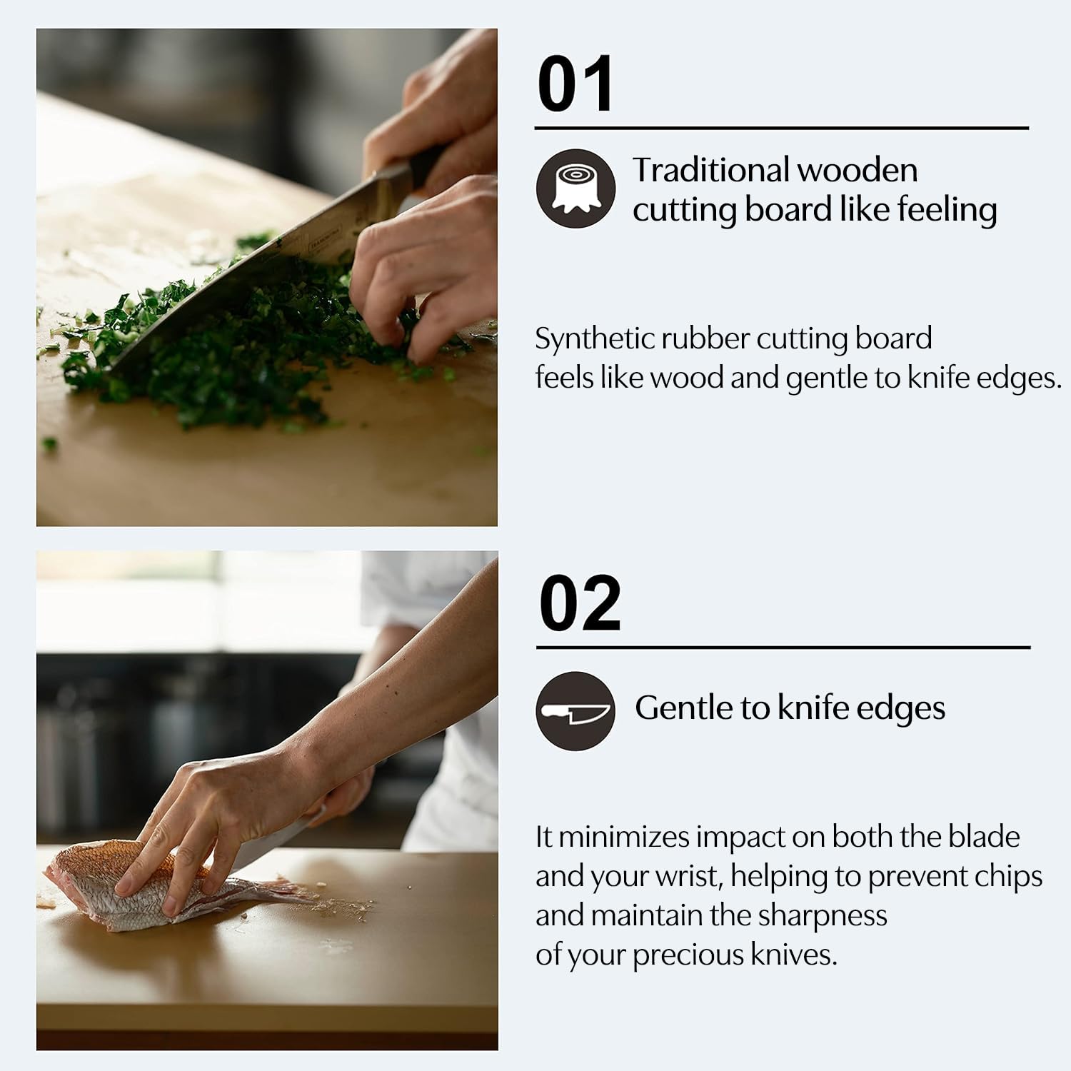 アサヒクッキンカット in use chopping vegetables demonstrating non-slip grip benefit