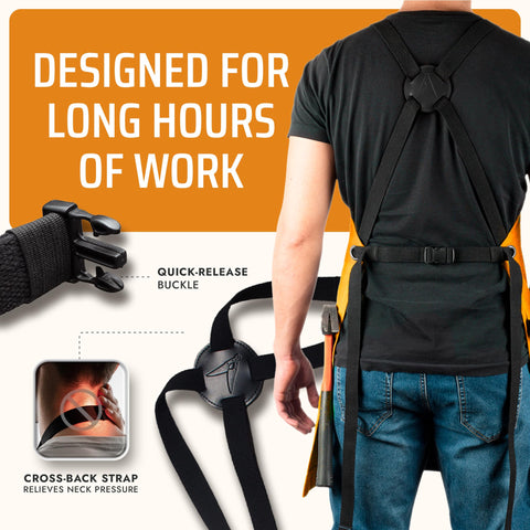 Asaya apron worn while grilling demonstrating comfort and hands-free convenience