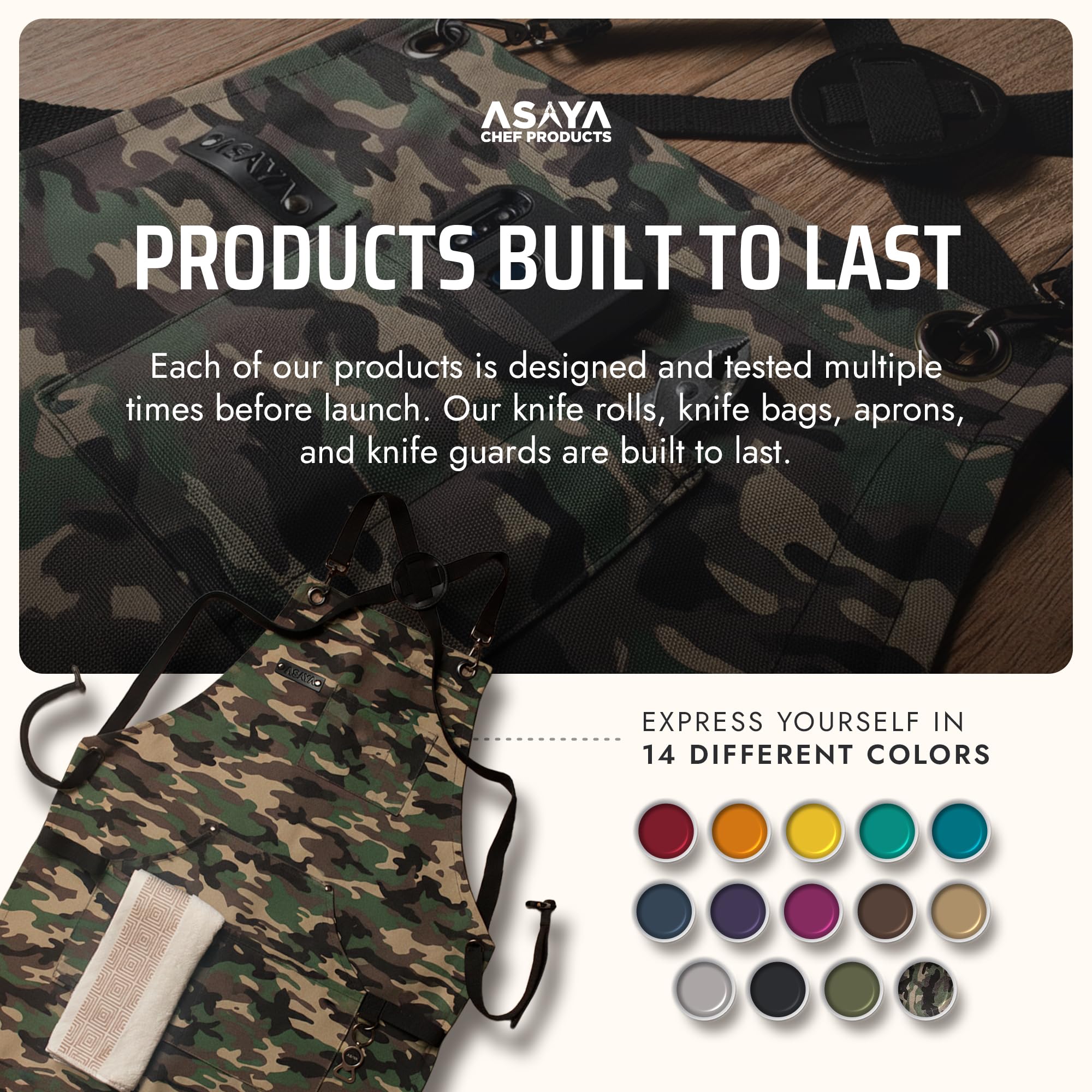 Asaya apron canvas texture close-up highlighting 10oz durability and reinforced stitching