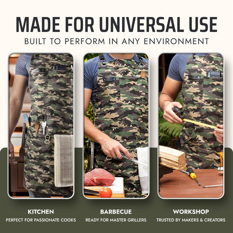 Asaya apron on mannequin showing size and fit for most adults for universal coverage