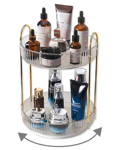 Asayuee front view of clear two-tier organizer showing accessible storage benefit