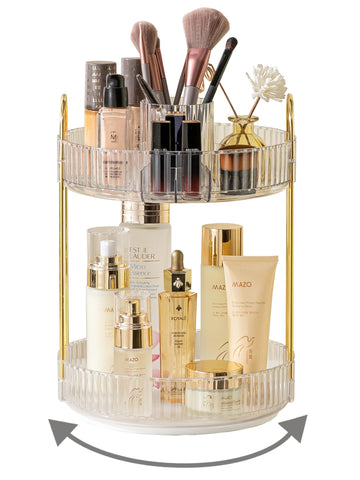 Asayuee front view of clear two-tier organizer showing tidy storage and quick access
