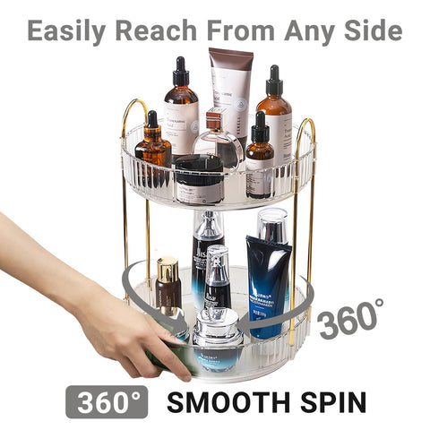Asayuee rotating organizer on a vanity in use for easier morning routine