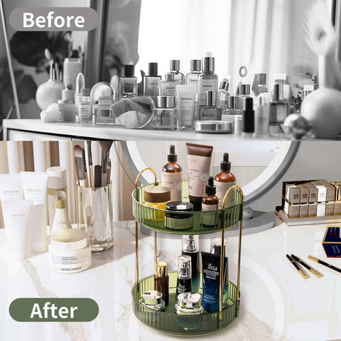 Asayuee showcasing tall perfume bottle on higher tier for better vertical fit