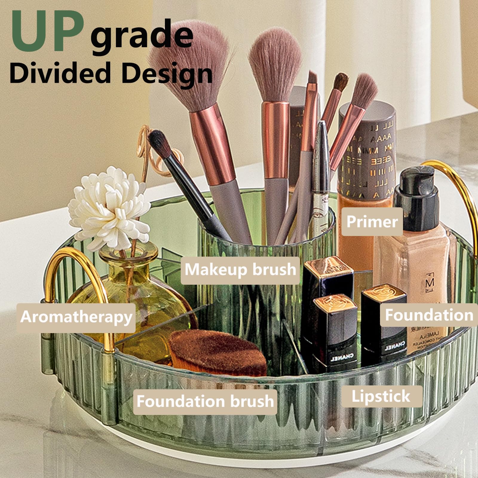 Asayuee top grid compartment detail keeping brushes upright and visible