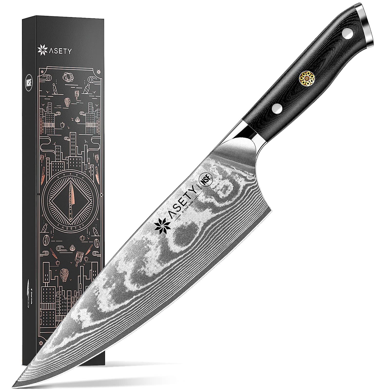 ASETY front packaging showing knife presentation and gift-ready appeal