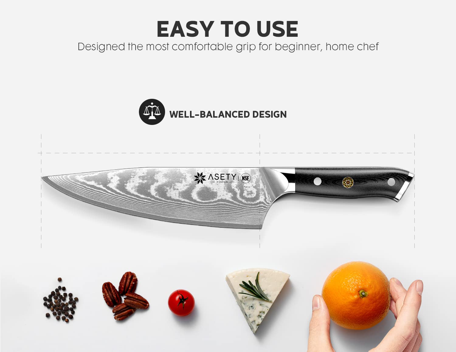ASETY knife next to ruler showing 8-inch blade for size reference