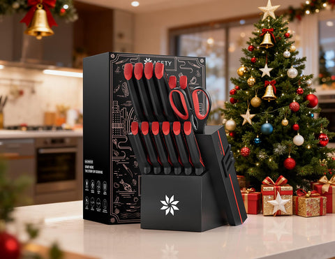 ASETY set displayed on kitchen counter adding color and organized accessibility to cooking