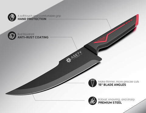 ASETY knives next to measuring utensils showing compact size and practical scale
