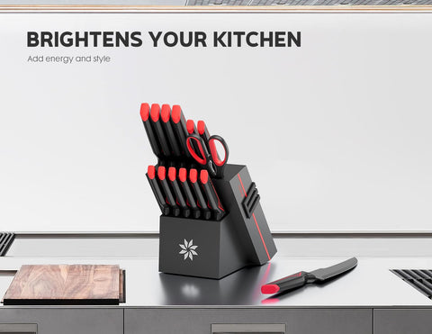 ASETY six steak knives arranged on plate illustrating ready-to-use table service convenience