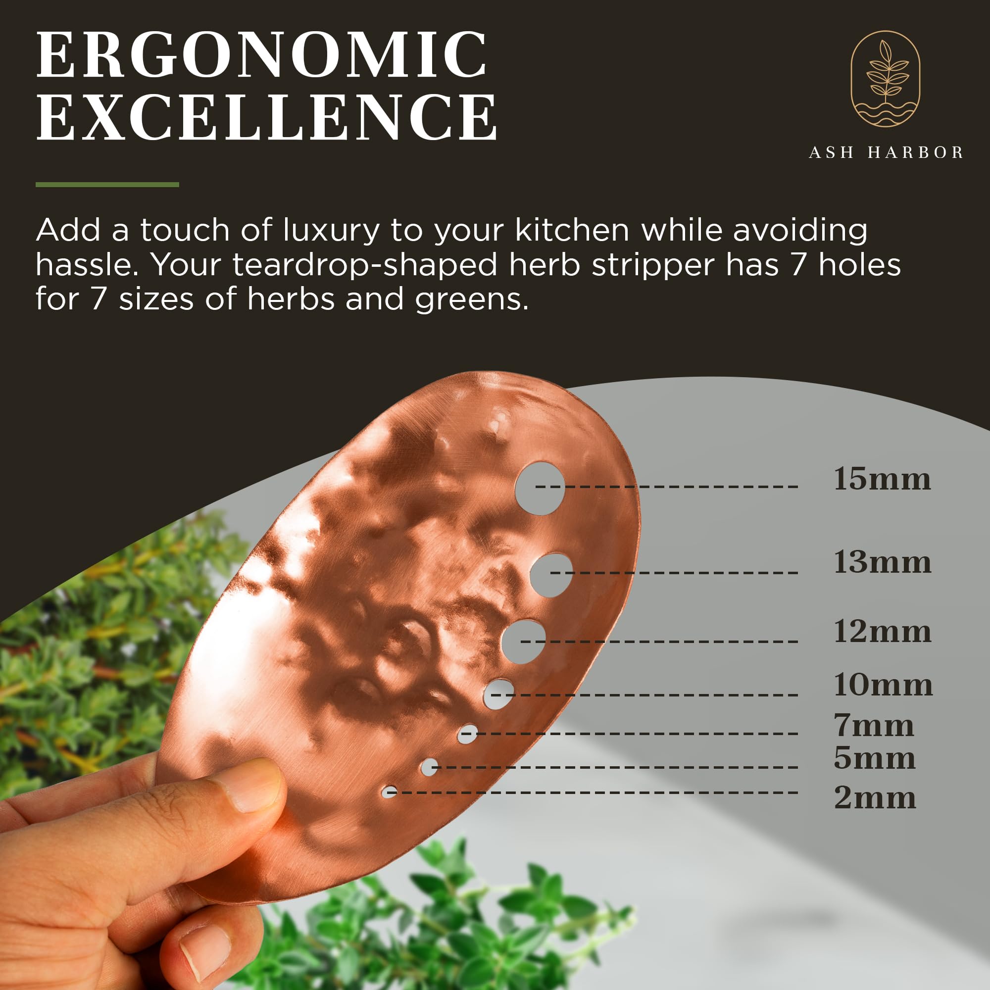 Ash Harbor copper herb stripper bowl close-up hammered texture, handcrafted finish enhances tactile durability