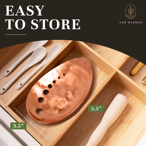 Ash Harbor copper herb stripper bowl held in hand for scale, compact size fits roomy or small kitchens