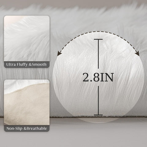 Ashler Home Deco white rug styled at bedside adding cozy texture and lightening the room