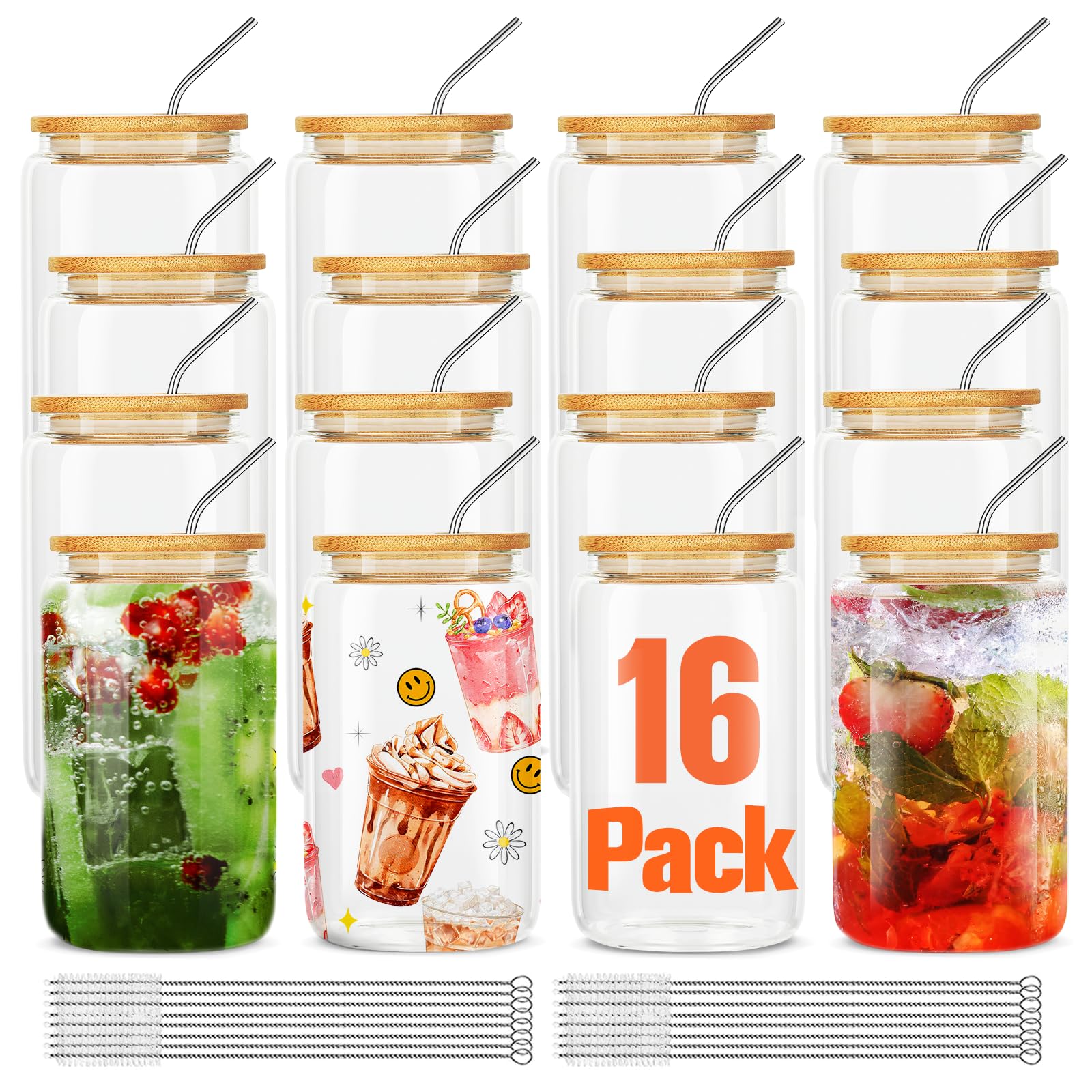 ASKIZ front packaging showing all 16 glasses and accessories, ready for use