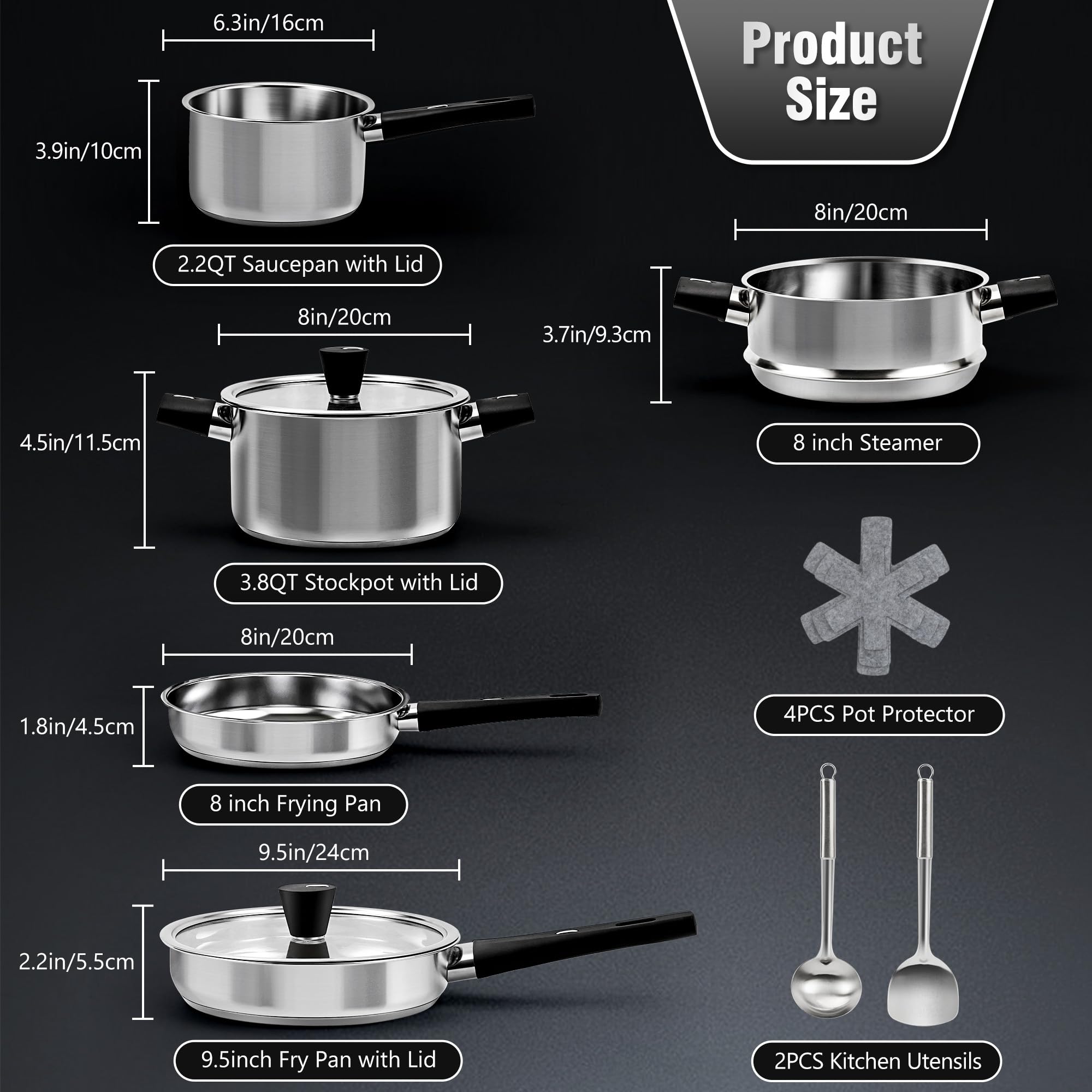 ASKSCICI 9.5-inch frying pan with lid demonstrating shallow sauté capacity and lid fit