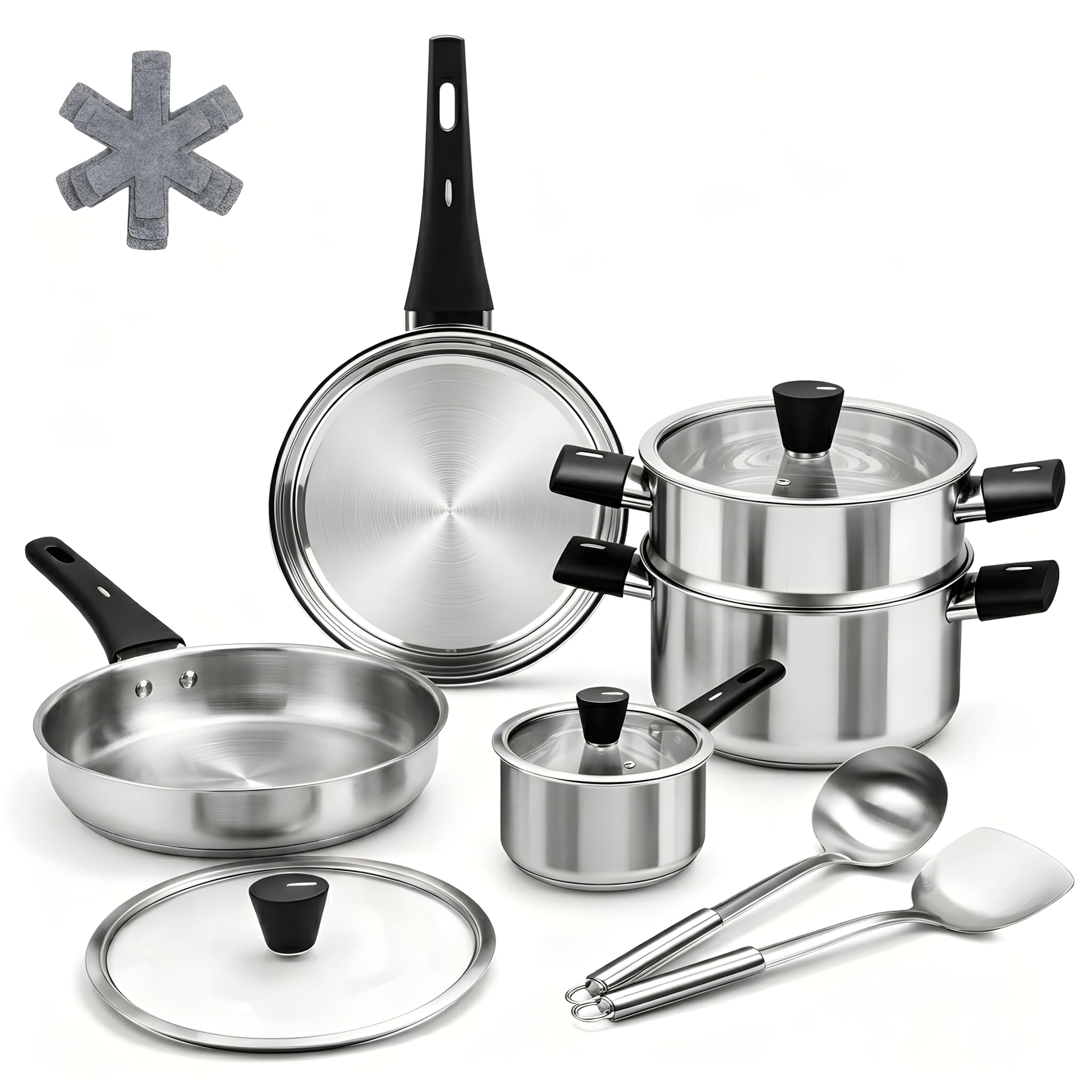 ASKSCICI front view full set showing all pieces and organized layout for versatile cooking