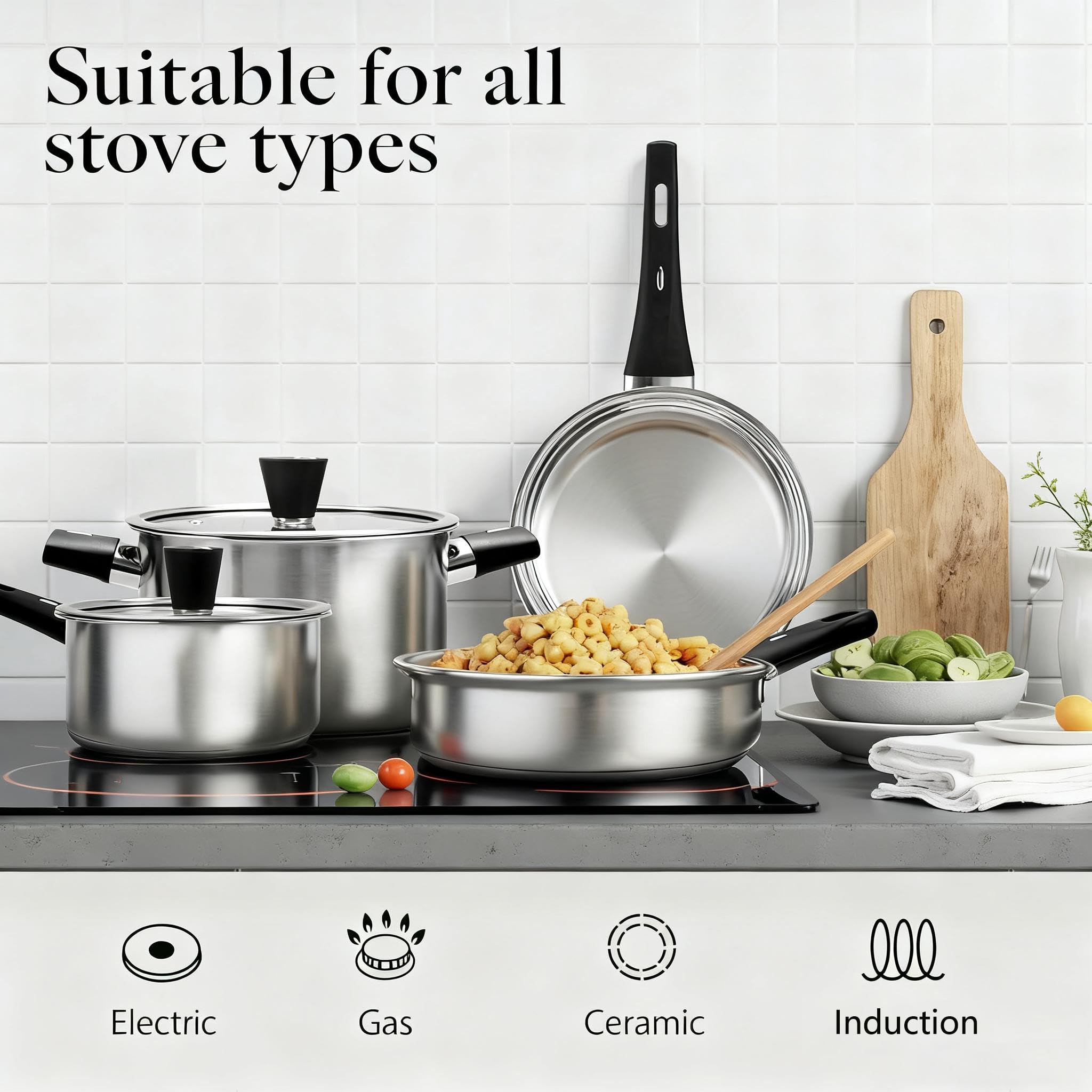 ASKSCICI lifestyle kitchen cooking scene showing set in everyday meal preparation