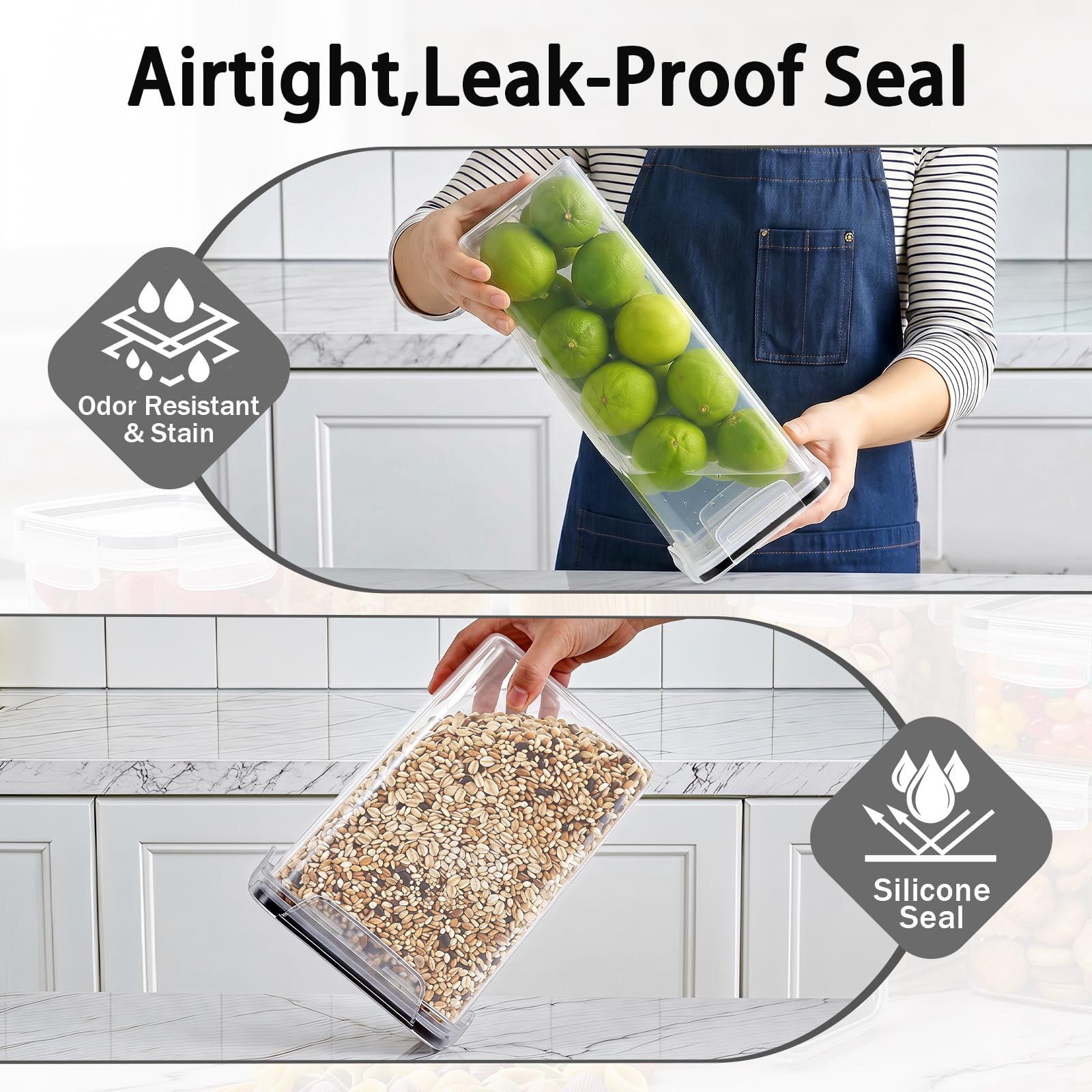 Asnews close-up of four-side locking lid and silicone seal highlighting airtight benefit