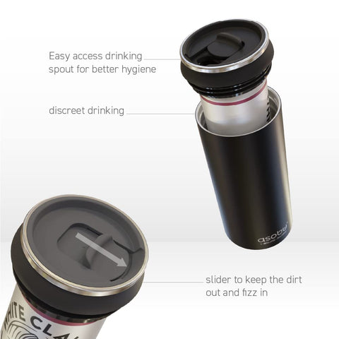 asobu glitter black on beer bottle showing universal fit and condensation reduction