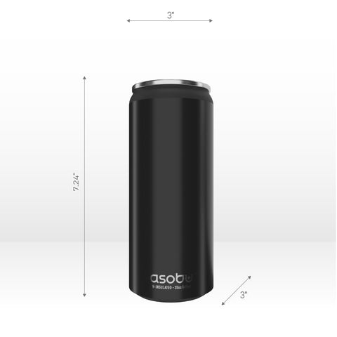 asobu glitter black fitted on slim can demonstrating secure hold and chill retention