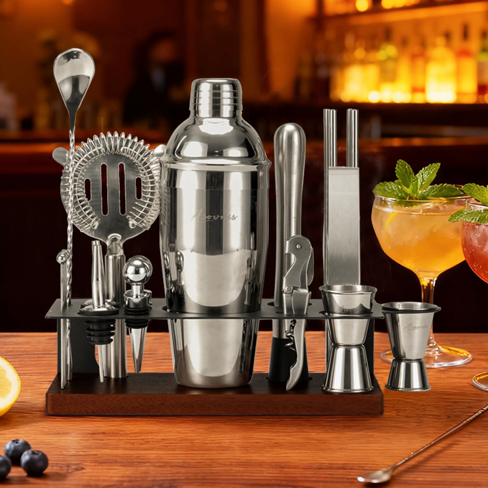 ASOVNIS stainless steel shaker close-up highlighting brushed finish durability
