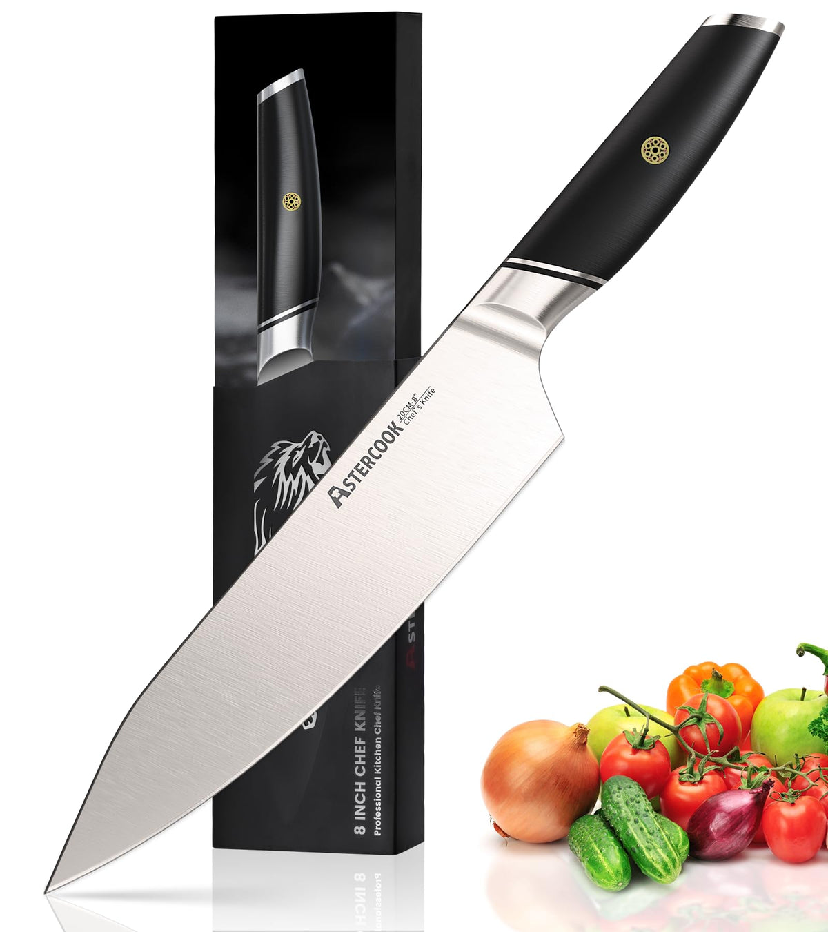 Astercook 8 inch front view showing full blade and balance benefit