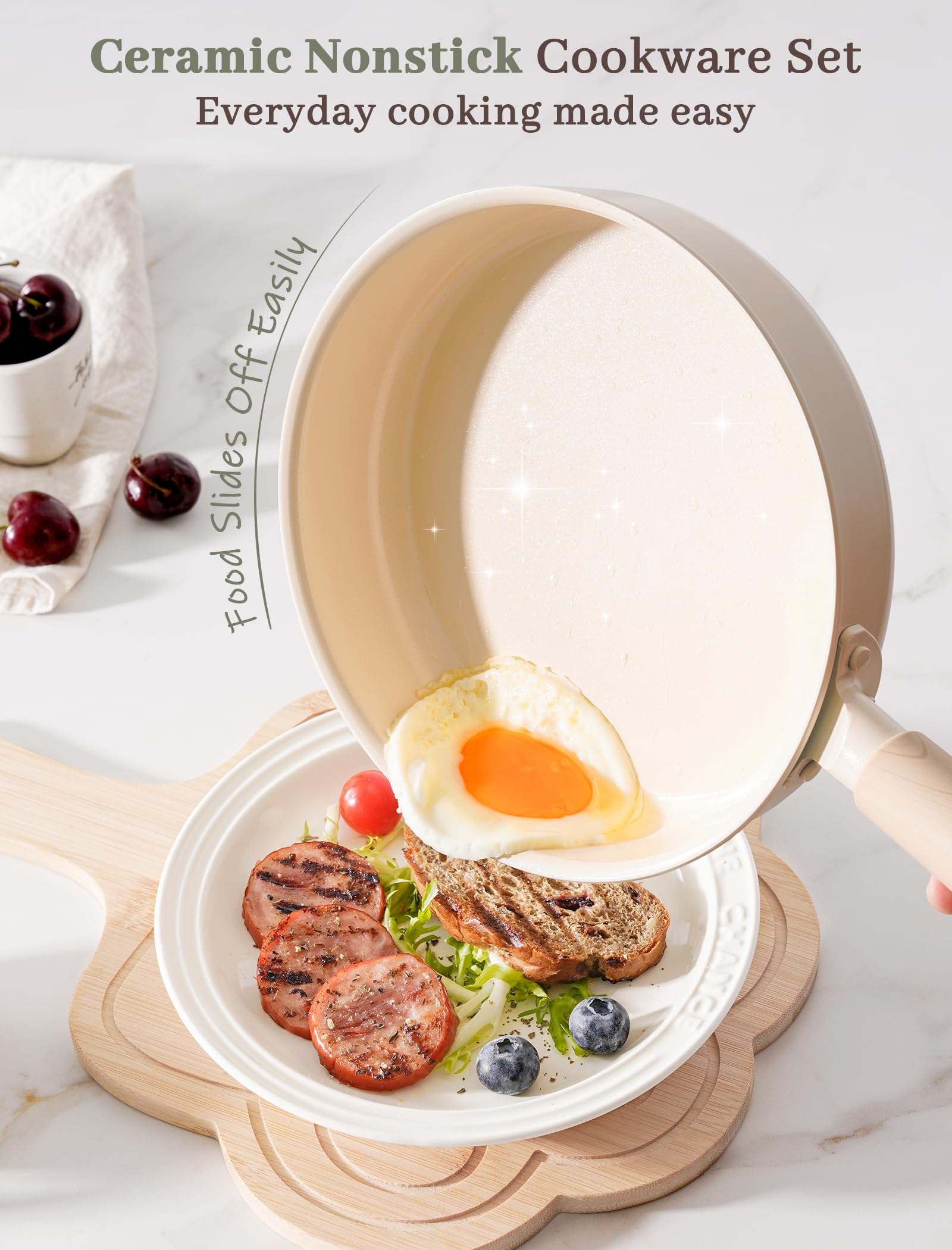 Astercook 8-inch frying pan top view with nonstick surface for easy eggs