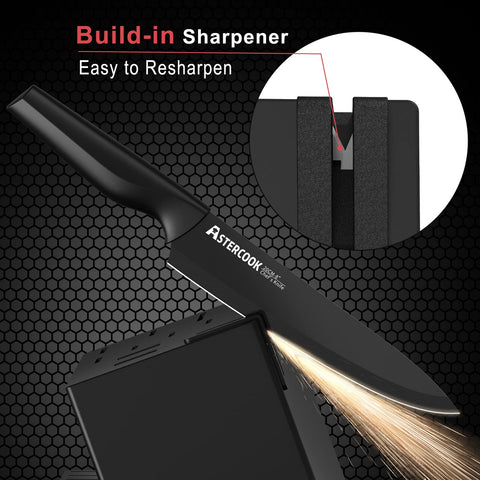 Astercook hardwood block focused on built-in sharpener for easy maintenance benefit