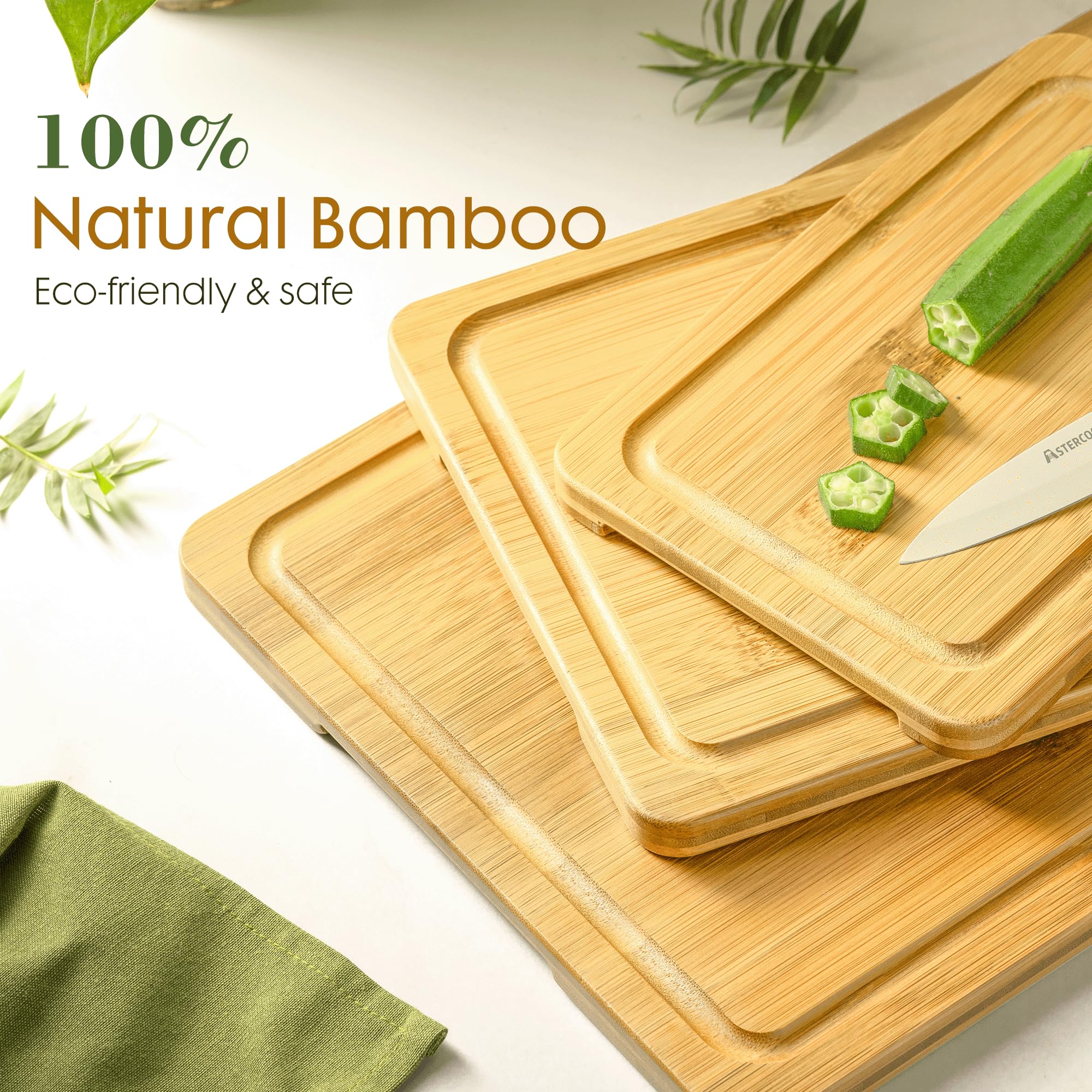 Astercook boards upright in wooden stand saving counter space