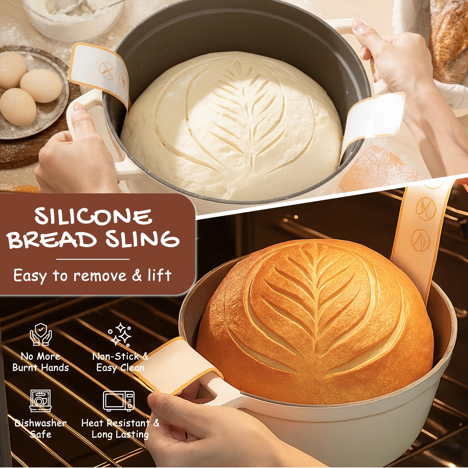 Astercook bread sling lifting dough for safe transfer and even shaping