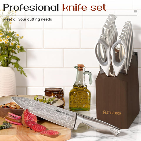 Astercook hardwood block with built-in sharpener for convenient edge maintenance