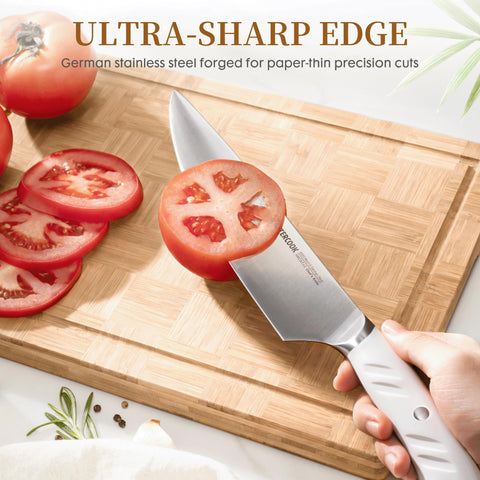 Astercook chef knife close-up edge highlighting sharp German stainless steel performance