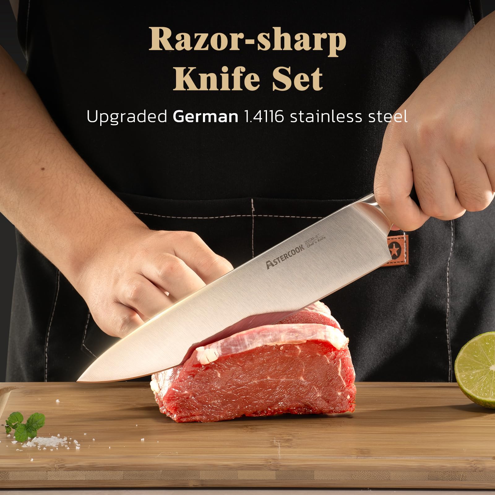 Astercook chef knife slicing vegetables showing efficient cutting performance