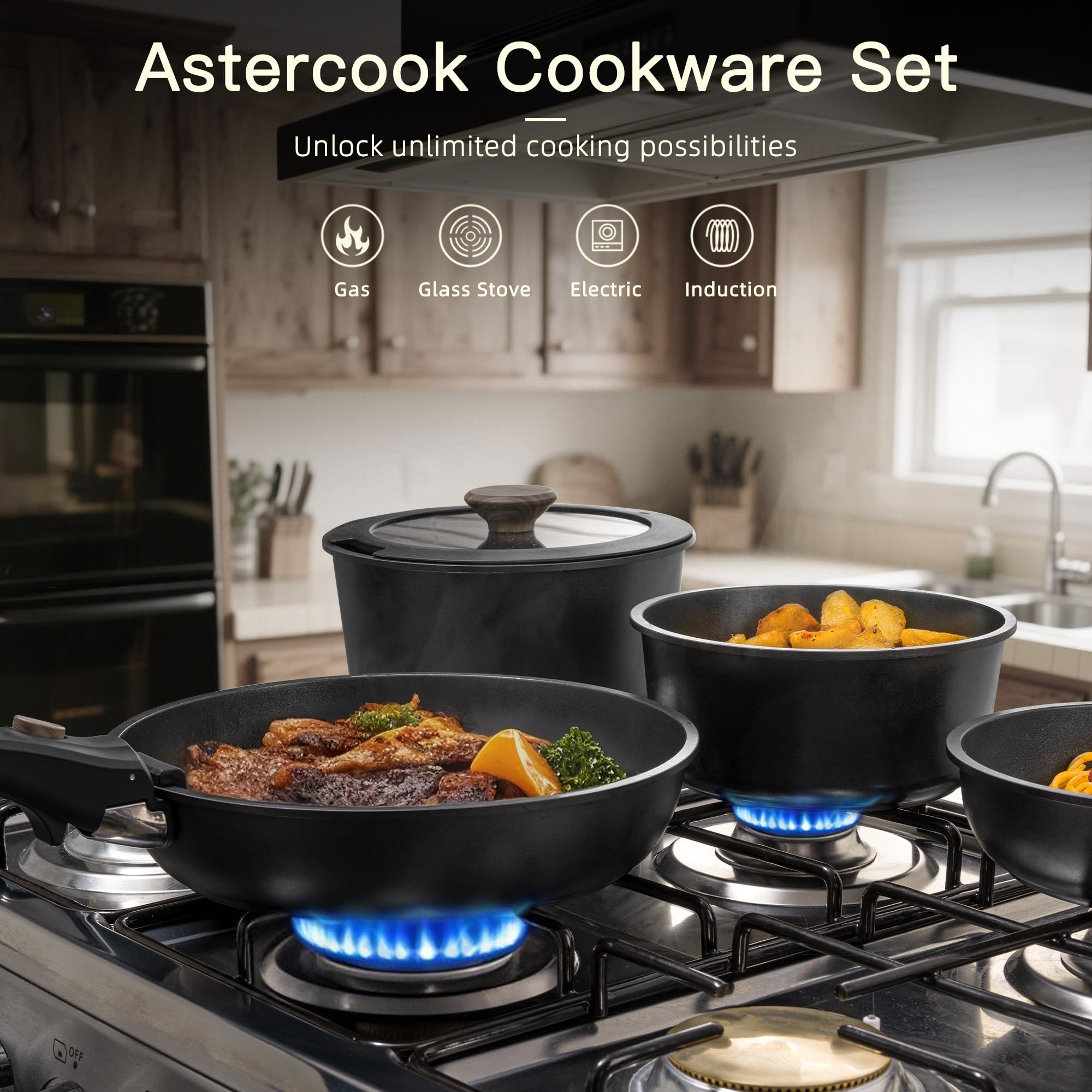 Astercook close-up of ceramic nonstick surface showing easy-clean advantage