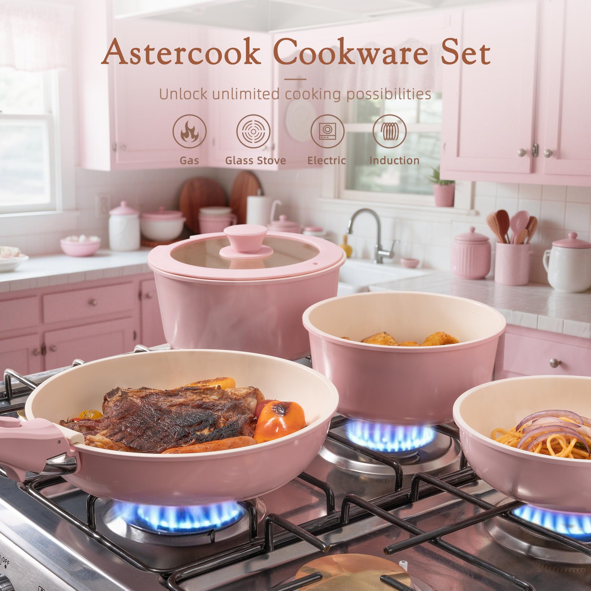 Astercook close-up of ceramic nonstick surface highlighting easy-release cooking benefit