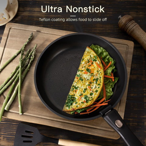 Astercook removable handle locked on pan showing secure, stable grip