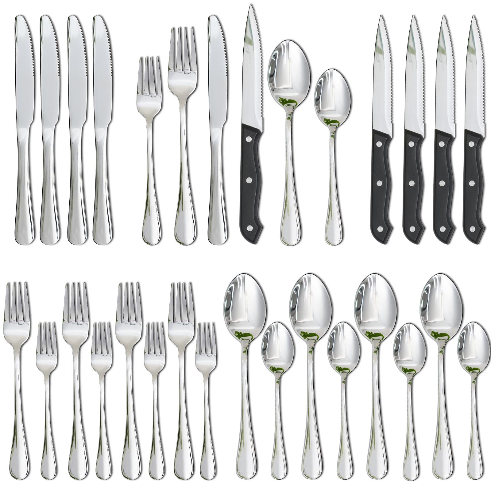 Astercook front-facing set showing all 24 pieces and elegant mirror polish