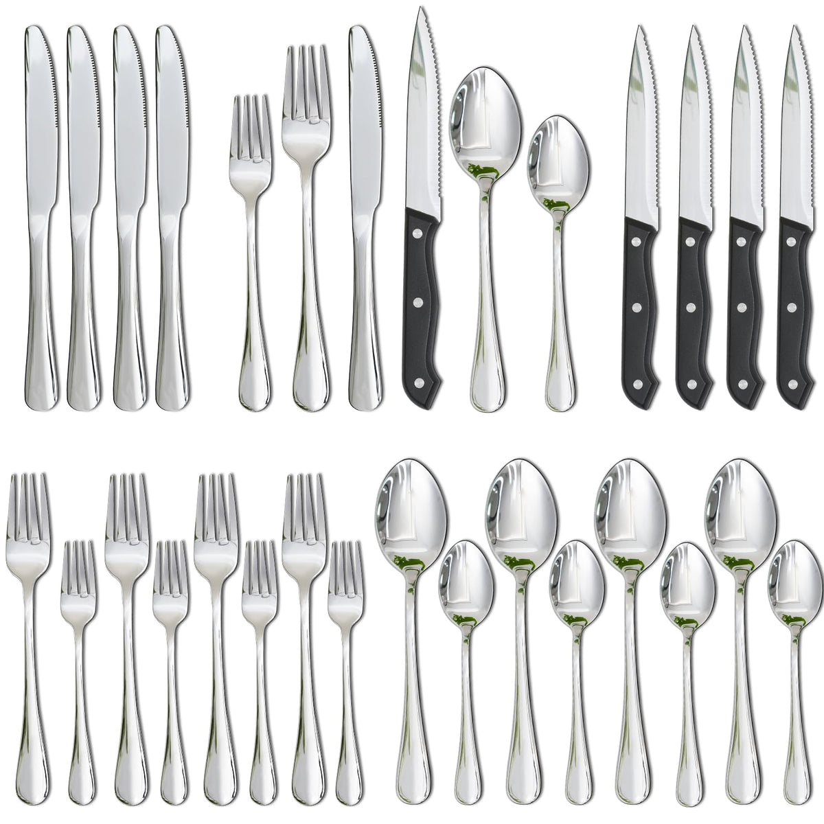 Astercook front-facing set showing all 24 pieces and elegant mirror polish