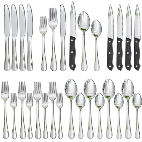 Astercook front-facing set showing all 24 pieces and elegant mirror polish