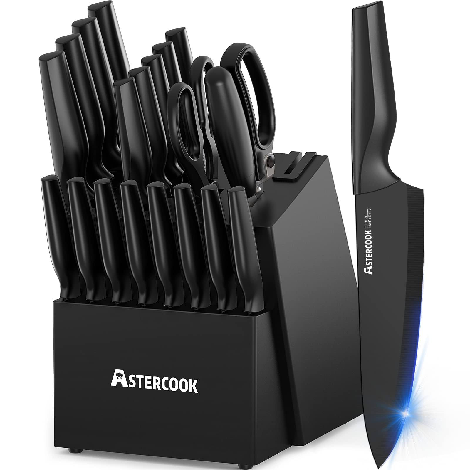 Astercook front view of knife block set showing complete storage and quick access benefit