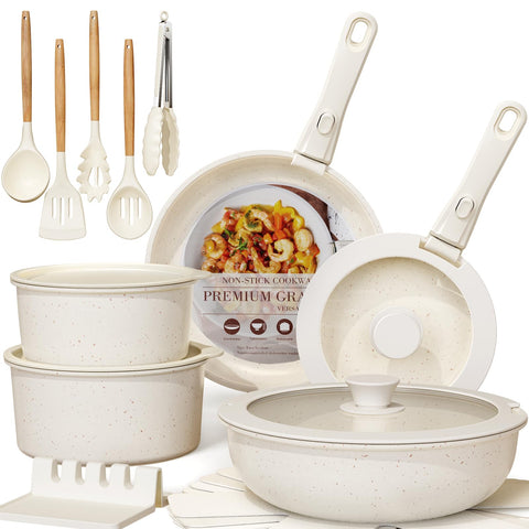 Astercook front view of full cream 21-piece set showing contents and neat storage benefit