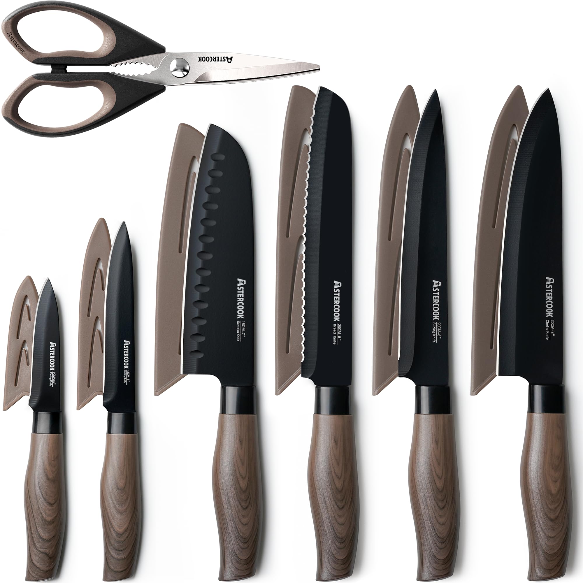 Astercook front packaging showing full 13-piece set and modern black finish for stylish kitchen appeal
