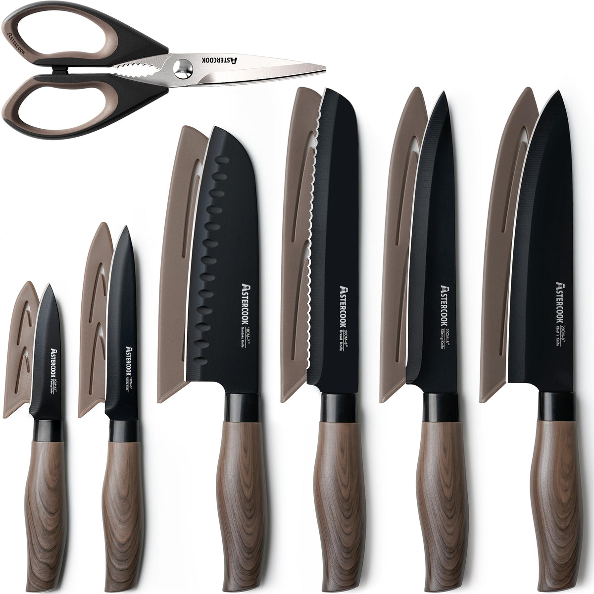 Astercook front packaging showing full 13-piece set and modern black finish for stylish kitchen appeal