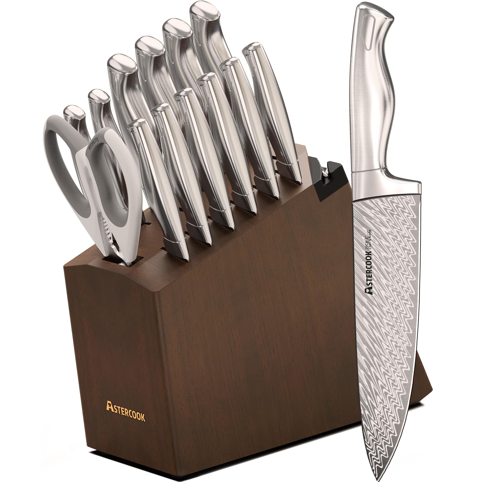 Astercook front view of complete knife block showing organized storage and quick access