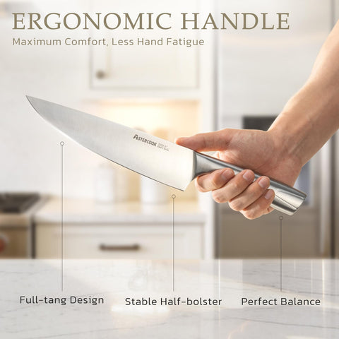 Astercook ergonomic handle detail displaying anti-slip grip for safer control