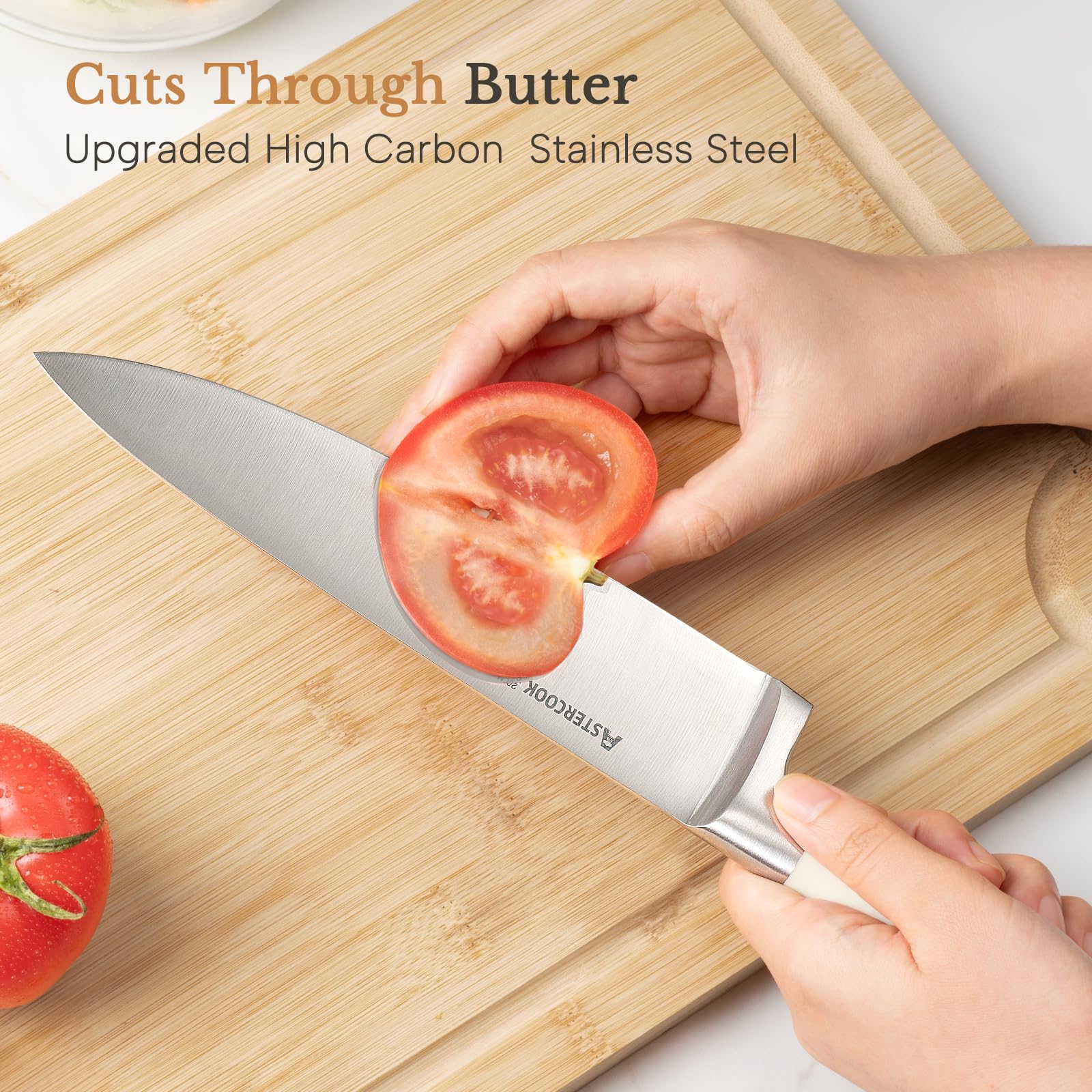 Astercook ergonomic handle being gripped for reduced fatigue and safe control