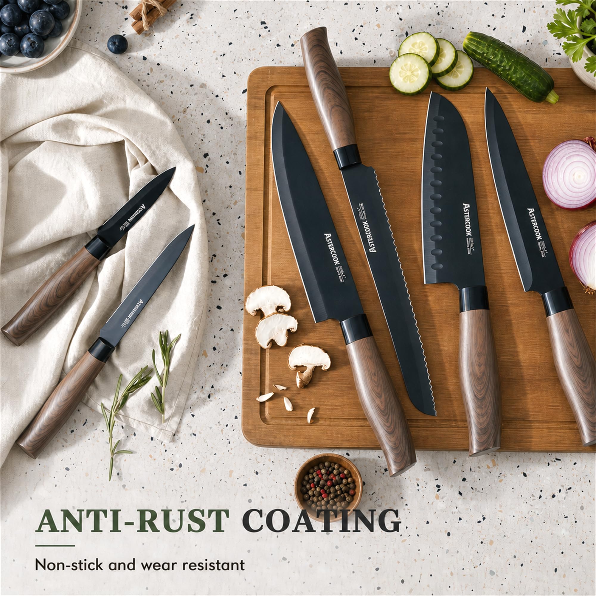 Astercook knives stored in a drawer demonstrating protected blades and organized convenience