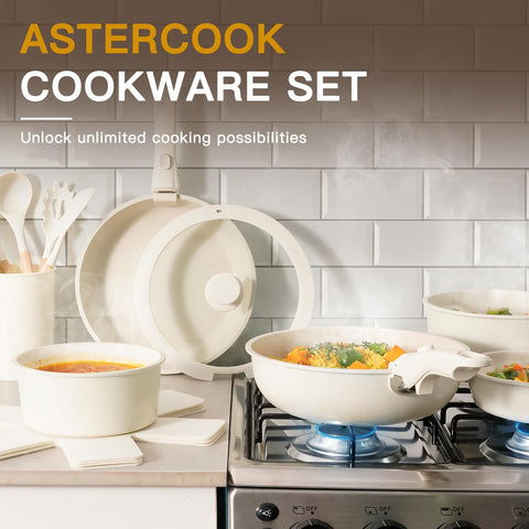 Astercook frying pan on induction hob showing fast, even heating performance
