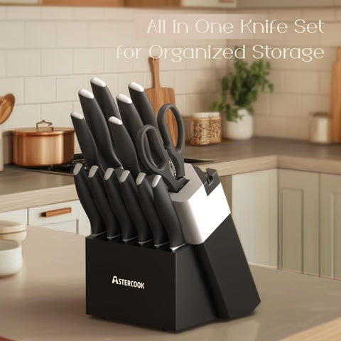 Astercook kitchen shears and utility knife in use, multipurpose kitchen tasks