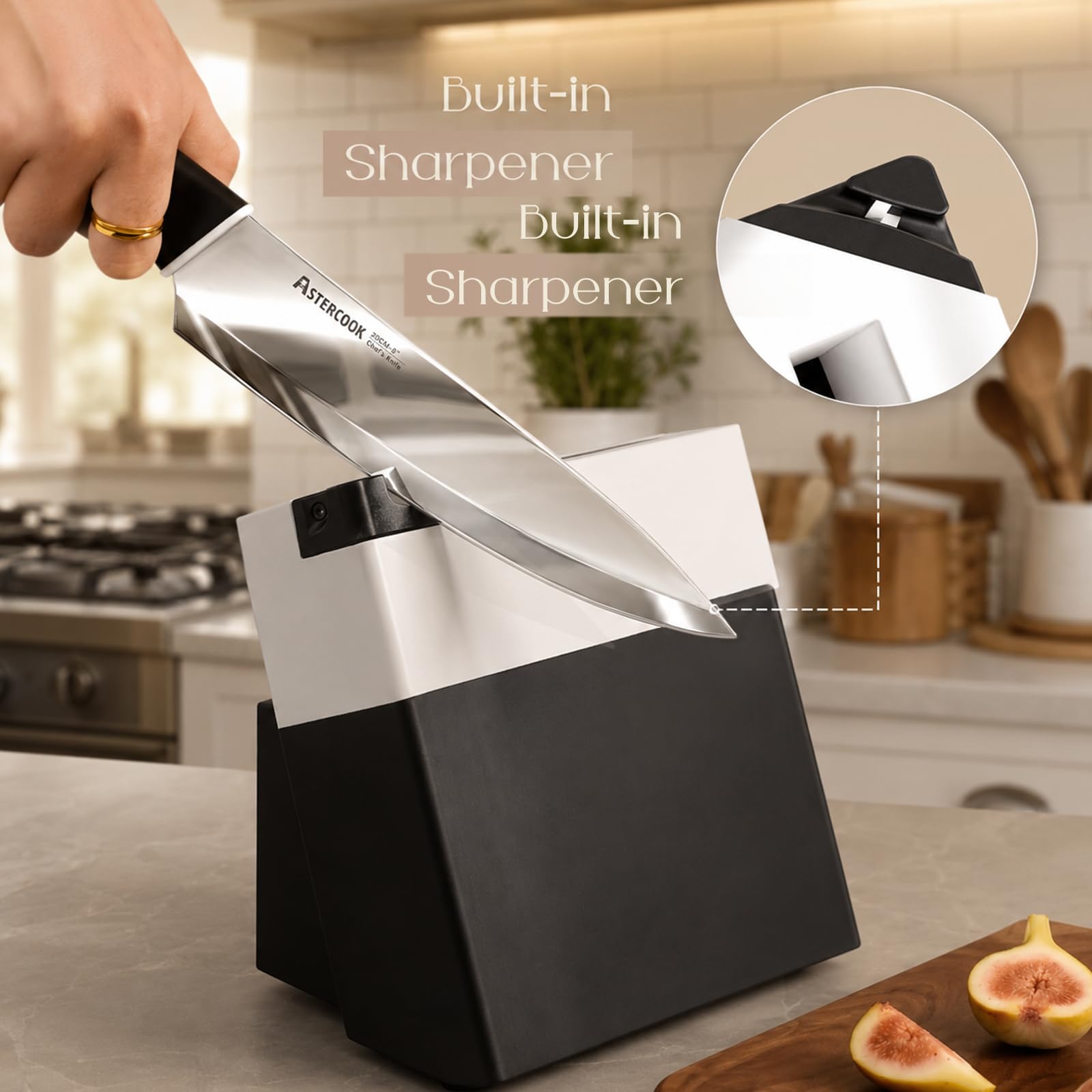Astercook ergonomic handle close-up, comfortable grip reduces hand fatigue